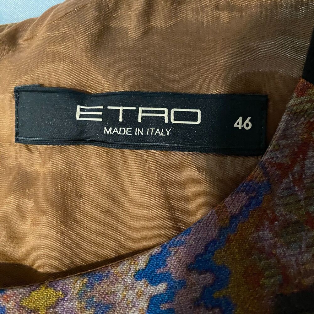 Etro Wool Stretch Colorblock Print Sheath Designer Midi Dress Size 46, US 8/10 - Picture 4 of 11